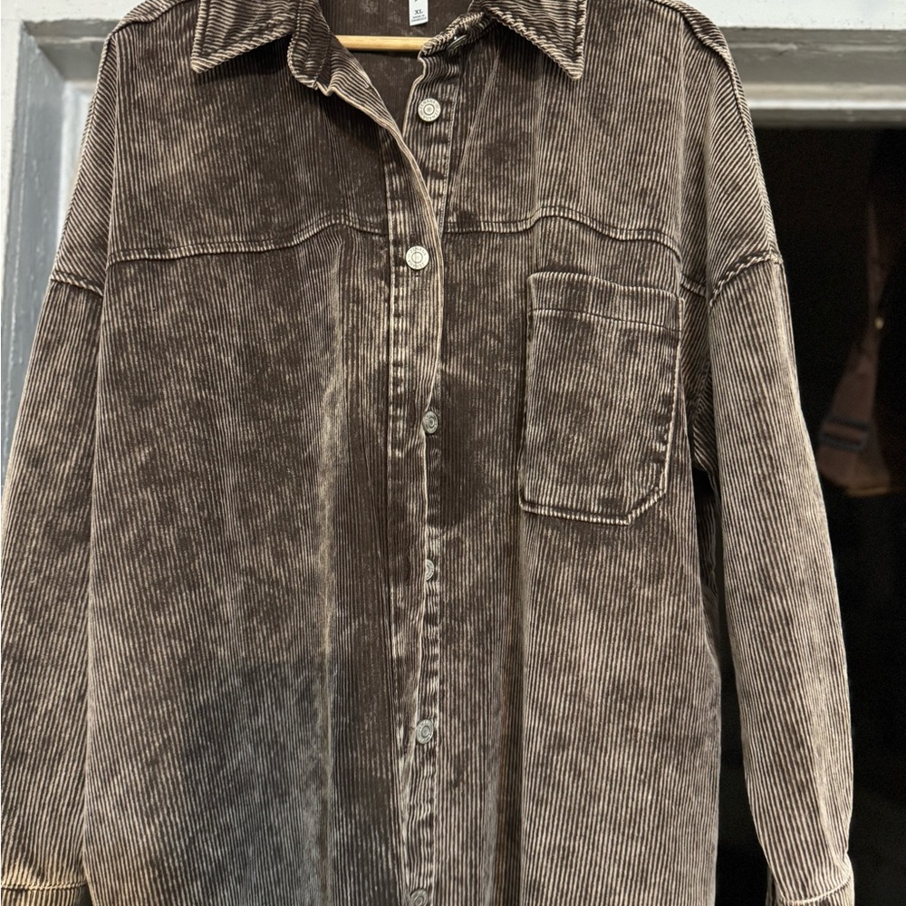 Zenana Outfitters Chocolate/Rose Corduroy Shirt
